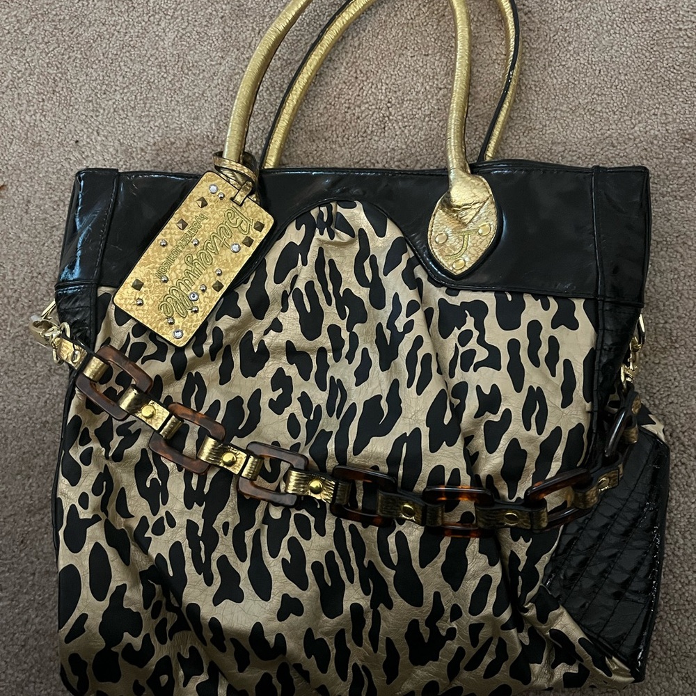 Betsey Johnson Betseyville Leopard & Gold Y2K Vintage Tote Bag